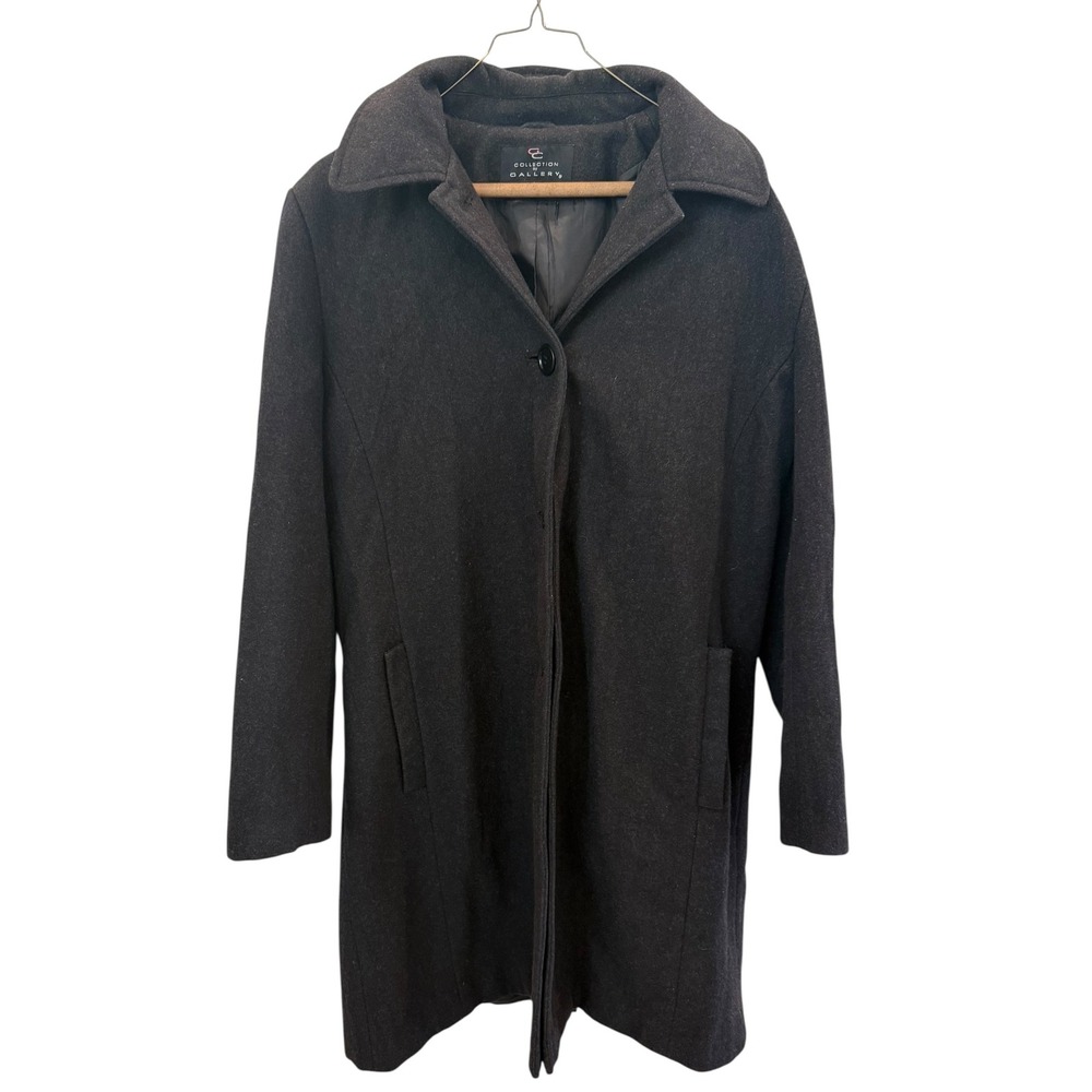 Gallery Collection Gray Wool Blend Coat Classic Single Button Women's